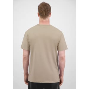 A short sleeve men's t-shirt in a beige colour, featuring a plain back view. The shirt has a logo.