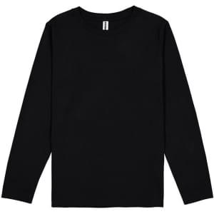 A black long sleeve tee with a round neckline and soft fabric. It features an interior label and has no visible logos.