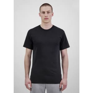 A black short sleeve tee for men, featuring a simple design and a standard fit.
