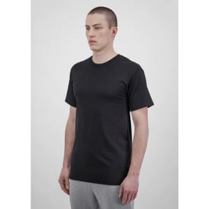 A men's short sleeve tee in black, featuring a classic crew neck design. The shirt has a logo on it.
