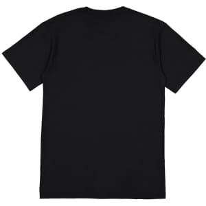 A black short sleeve T-shirt with a plain back and a logo present.