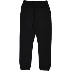 Black men's track pants featuring a comfortable waistband and a single back pocket. Includes a logo.