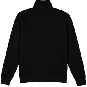 A black men's 1/4 zip jumper featuring a high neck and elastic cuffs. The back view displays a smooth, simple design.