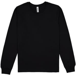 A black long sleeve tee with a round neckline and a logo on the label. Ideal for casual wear.