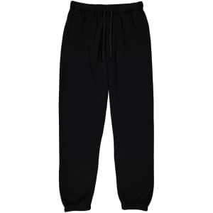 Women’s track pants in black featuring an elastic waistband and cuffs, with a drawstring and branding.