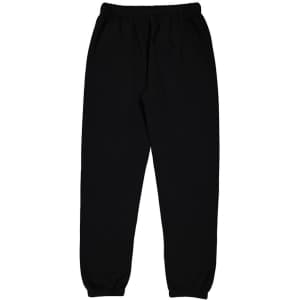 Black women's track pants with an elastic waistband and cuffs, featuring a logo on the design.