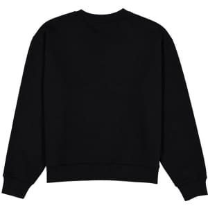 A black women's crew sweatshirt with long sleeves and a rounded neckline, featuring a plain back design.