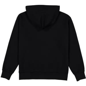 A black women's everyday zip hoodie with a hood and long sleeves, featuring a simple design without visible branding.