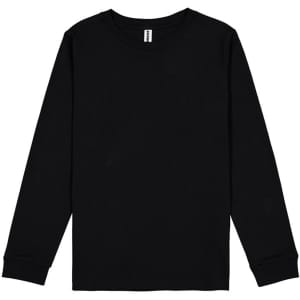A black long sleeve tee with a round neckline and logo on the label. Suitable for casual wear.