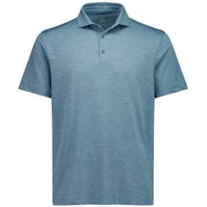 A men's short sleeve polo in a light blue colour featuring a collar and a logo.