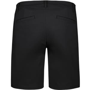 A pair of black women's chino shorts featuring back pockets and a sleek design. The shorts have a smooth finish and a waistband.