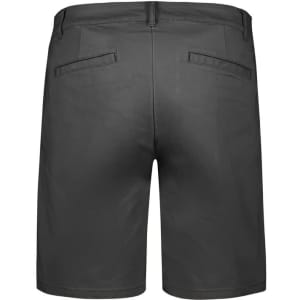 A pair of women's chino shorts in dark grey, featuring two back pockets and a clean, tailored design.