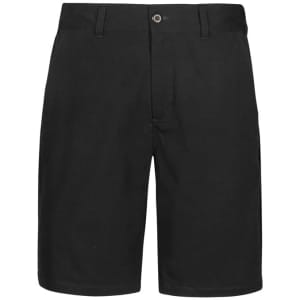 Black dress shorts featuring a classic design and a front button closure, with a subtle logo detail.