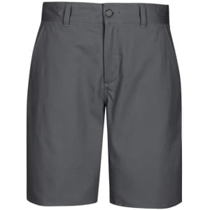 Men's dress shorts in a sleek dark grey colour, featuring a button closure and pockets. Includes a logo.