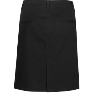 A black women's Lawson skirt featuring a straight cut and back pockets. The skirt includes a single back vent.