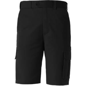 Men's dress shorts in black with a logo, featuring a classic design and cargo pockets.