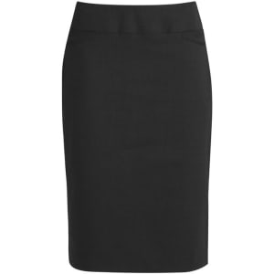 A classic knee-length skirt in black with a sleek design and subtle detailing. It features a waistband and no visible branding.