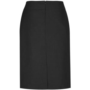 A women's classic knee-length skirt in black with a back zipper. Features a simple and elegant design.