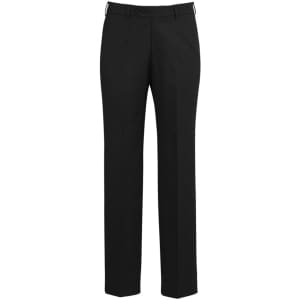 Classic flat-front men's pants in black, featuring a straight-leg design and a subtle branding logo.
