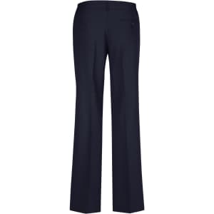 Dark navy women's classic pants with a straight leg design and a back pocket. Features a logo on the waistband.