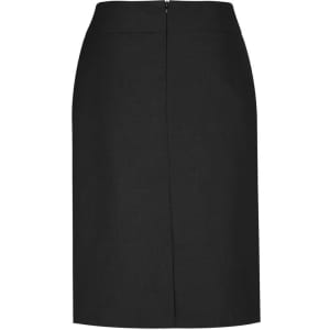 A women's classic below-knee skirt in black, featuring a simple design and a back zip closure.