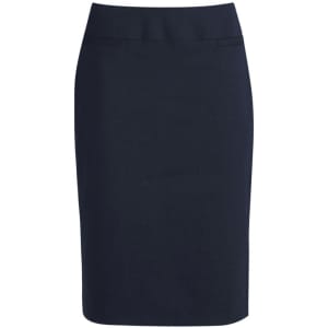 A stylish below-knee women's skirt in a dark navy colour, featuring a fitted silhouette and waistband.