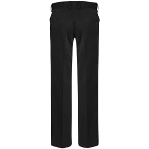 Black women's slacks with a straight leg design and a waistband featuring belt loops. The back view shows a tailored fit.
