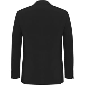 A black men's classic jacket with a structured fit and long sleeves, featuring a back view.