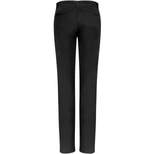 Black women's chino pants with a slim fit and a logo on the back.