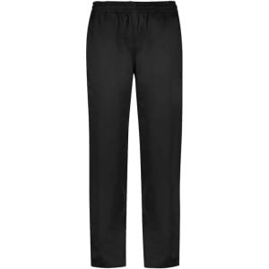 A pair of black women's pants with an elastic waistband, designed as scrub bottoms. Features a logo.