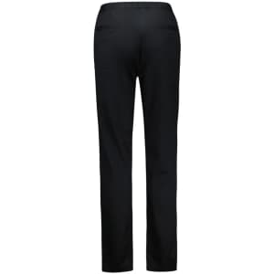 Black chef pants with a straight fit, featuring an elastic waist and pockets on the back.