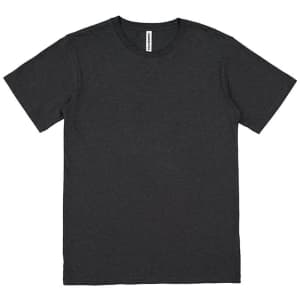 A black short sleeve t-shirt with a round neckline and a logo label on the inside.