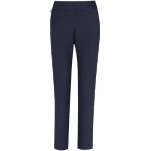 A pair of women's stretch pants in navy, featuring a sleek design and an elastic waistband.