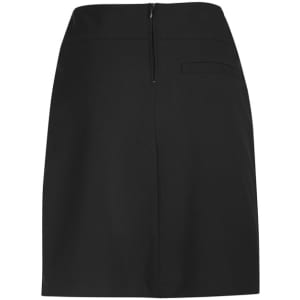 A black women's skort featuring a comfort waist and a rear zipper, with a single back pocket.