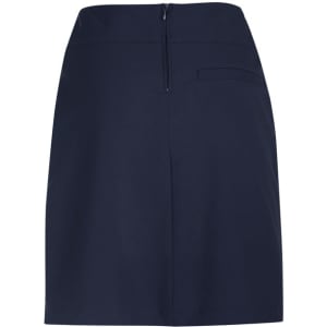 A navy skort with a zip closure at the back and a pocket on the side. It has a simple and elegant design.