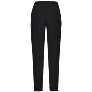 A pair of black women's slim leg pants with a comfort waist design, featuring a waistband and pockets.