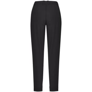 A pair of black slim leg pants with a comfort waist, featuring a simple design and no visible logos.