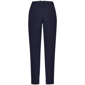 Navy women's slim leg pants with a comfort waist and a plain design. Features a logo on the waistband.