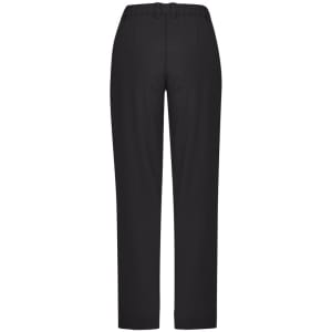 A pair of black women's straight leg pants featuring a comfort waistband and tailored design.