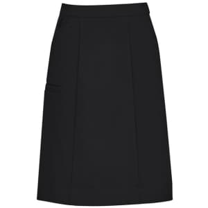 A black women's comfort waist cargo skirt featuring a simple design with side pockets and a straight cut.