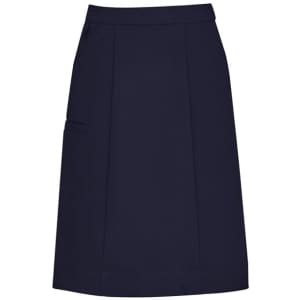A women's navy cargo skirt with a flat front, featuring side pockets and a structured cut.