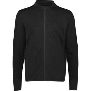 A men's zip front jumper in black, featuring a sleek design and a subtle logo. Ideal for casual wear.