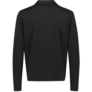 A black men's zip front jumper with a minimalist design and a collar, featuring a branding logo.