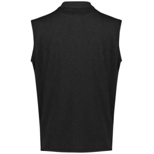 A black men's zip front vest with a collar, featuring a plain design and no sleeves.