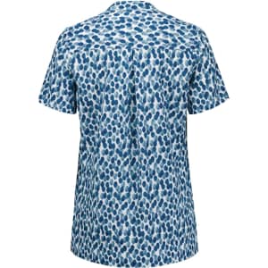 A short-sleeved tunic featuring a blue stardust print design, with a relaxed fit and a back view.