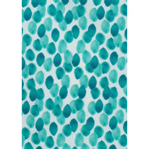 A pattern featuring teal and aqua watercolour spots on a white background, ideal for fabric or textile design.