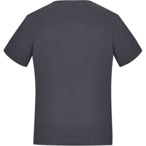 A grey women's short sleeve jersey top with a simple design and logo on the back.