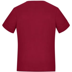 A short-sleeve jersey top in a rich burgundy colour, featuring a simple design and a logo on the back.