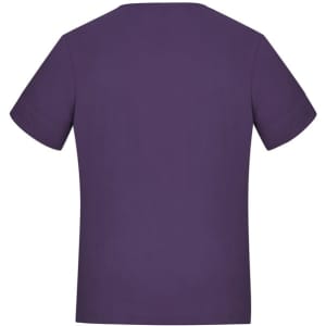 A purple women's short sleeve jersey top with a simple design and a logo on the back.