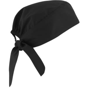 A black unisex reversible scrub cap with a tied back design. It features a simple and sleek look.